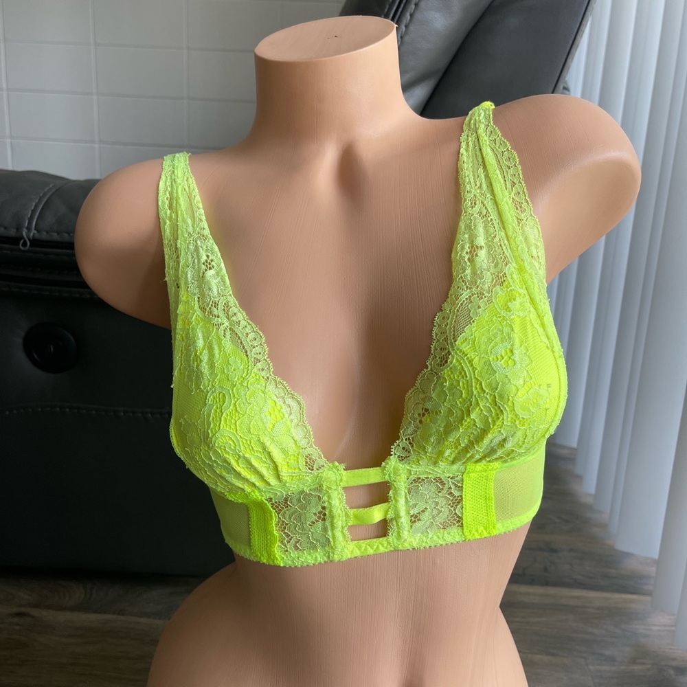 Sexy bra top yellow Neon size small unpadded lace lingerie Brazil